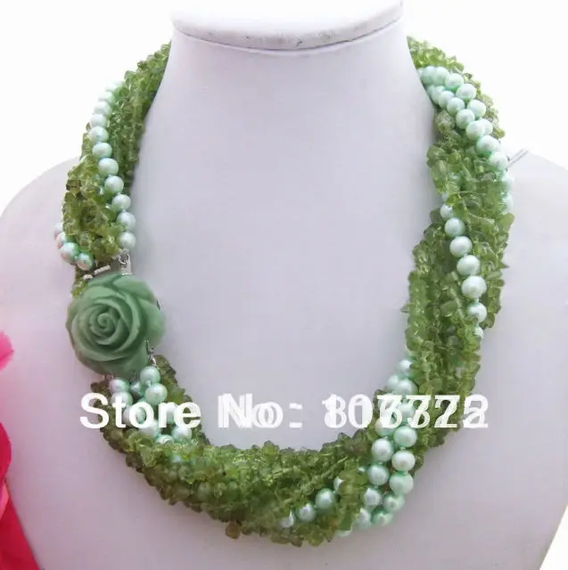

Fast SHIPPING>>Wonderful ! 9S Pearl Olive Jade Necklace AAA