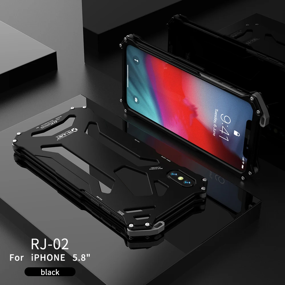

R-JUST Heavy Duty Case Metal Case Shockproof Cover For Apple iPhone X XS 5.8" XR MAX 6.5 Shockproof Aluminum Coque Capinhas Cove