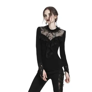 

Darkinlove Women's Lace Yoke Frilled Goth Top TW182