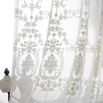 

Luxury Europe White Cotton Linen Curtains for Kitchen Fabric Tulle For Bedroom Embroidered Sheer Curtain for Living Room Fabric