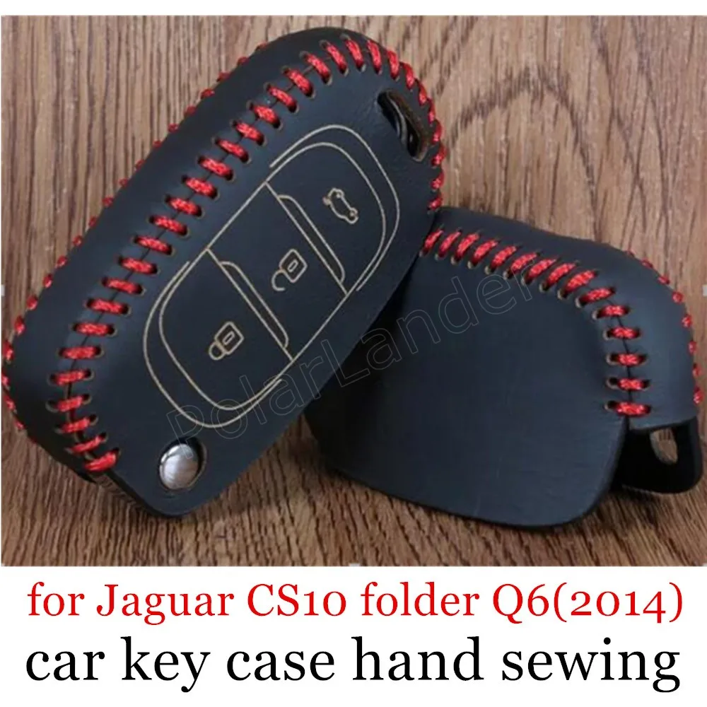 

Only Red high quality Hand Sewing Genuine Leather Car Key Case Exquisite Handmade Key Cover Fit for Jaguar CS10 folder Q6(2014)