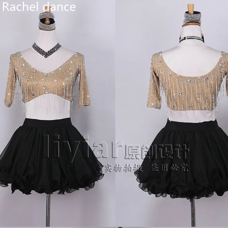 

luxury Latin Dance Dresses Women High Quality Customized Rumba Samba Dancing Skirt Lady Latin diamond Competition Dance Dress