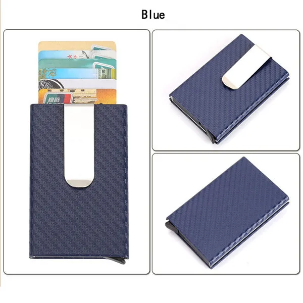 BYCOBECY ID держатель для карт металлический RFID кошелек из углеродного волокна тонкая Визитница в повседневном стиле для мужчин и женщин Дорожные кошельки в бизнес-стиле - Цвет: TanXian Blue X-2