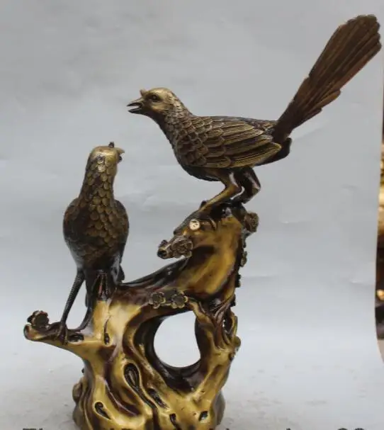 

S0664 19"Marked China Chinese Pure Bronze Pied Magpie d On Plum Blossom Tree Statue