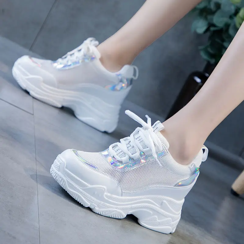 

Rimocy Summer breathable sneakers ladies fashion high-top flat women's shoes casual shoes women solid color white silver 2019