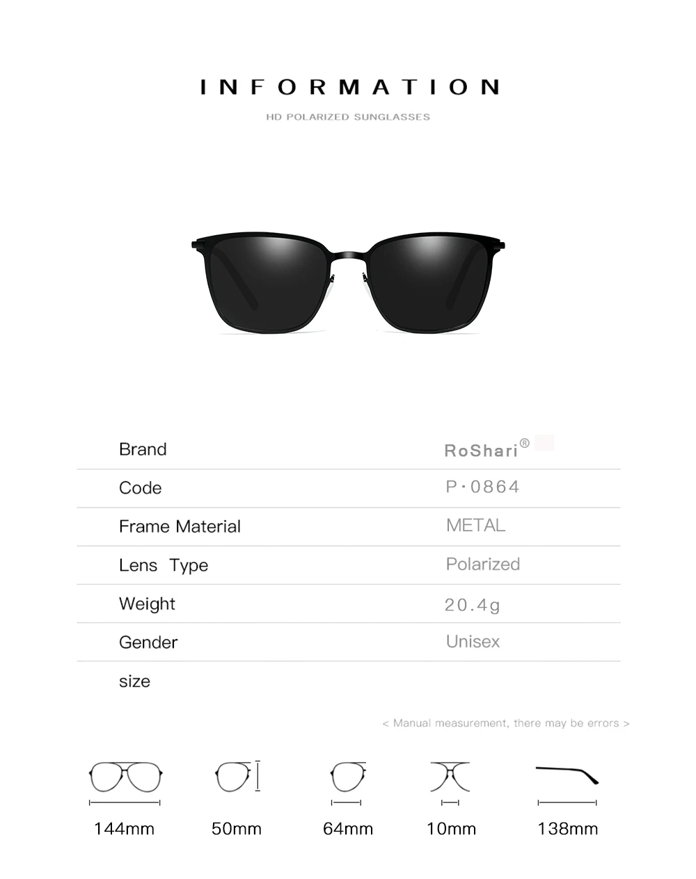 RoShari новые мужские классические квадратные поляризованные солнцезащитные очки водителя очки ночного видения Спортивное Вождение на открытом воздухе солнцезащитные очки UV400