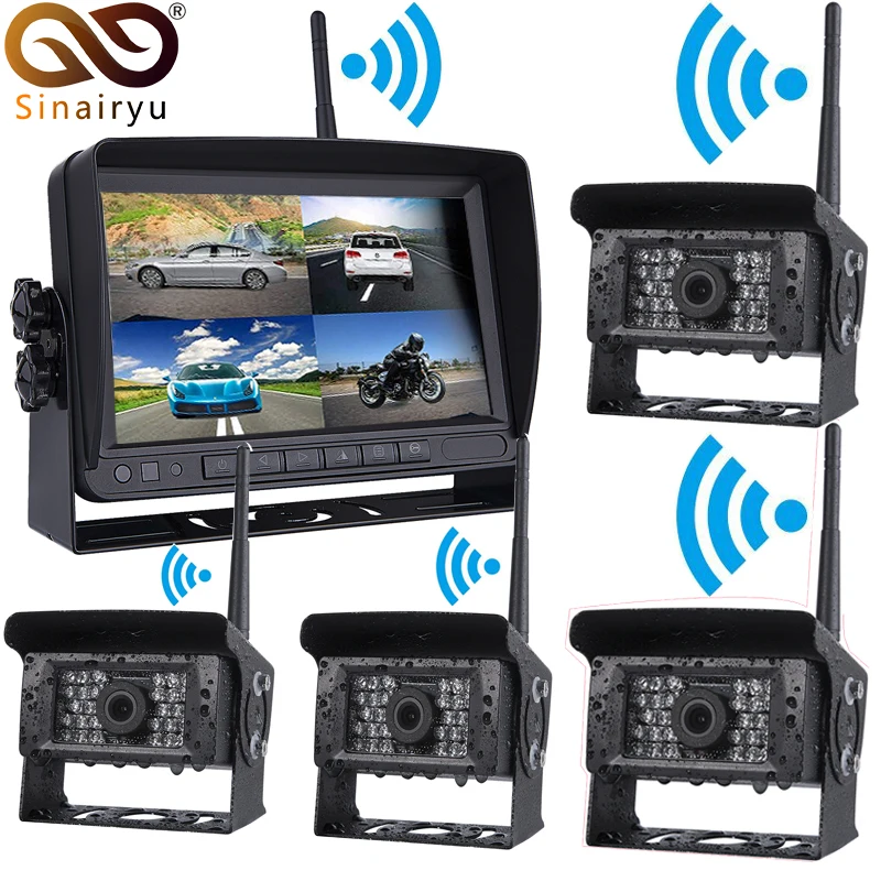 

Sinairyu Wireless Truck Camera 4 Split Screen Kit Vehicle Rear View Camera + 7" LCD Backup Monitor for Semi-Trailer/Box Truck/RV