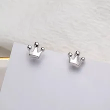 Серьги из стерлингового серебра 925 пробы, модные простые маленькие серьги-гвоздики в виде короны, серебряные серьги для девочек
