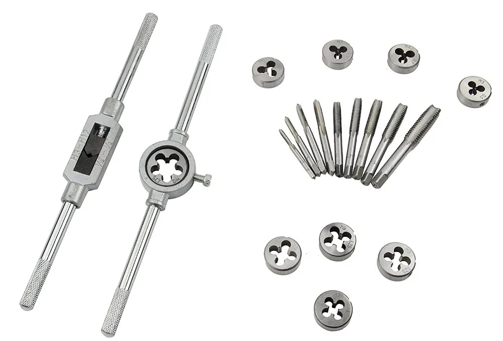 20 Шт. Tap and Die Set 1/16 '' 1/2'' NC Резьба Вилки Краны Набор руку Метчиков &amp Ключ