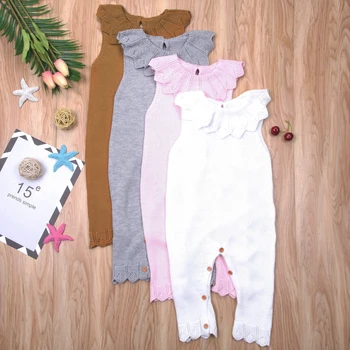 

Newborn Baby Girl Knitted Infant Sleeveless Rompers Jumpsuit Playsuit Ruffle Sleeveless Outfits Baby Girls 0-18M