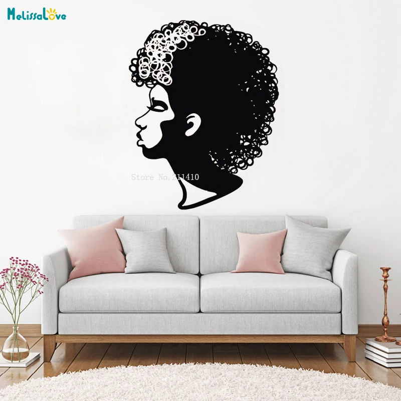 Naturally Curly Hair Style Wall Sticker Vinyl Afro American Woman