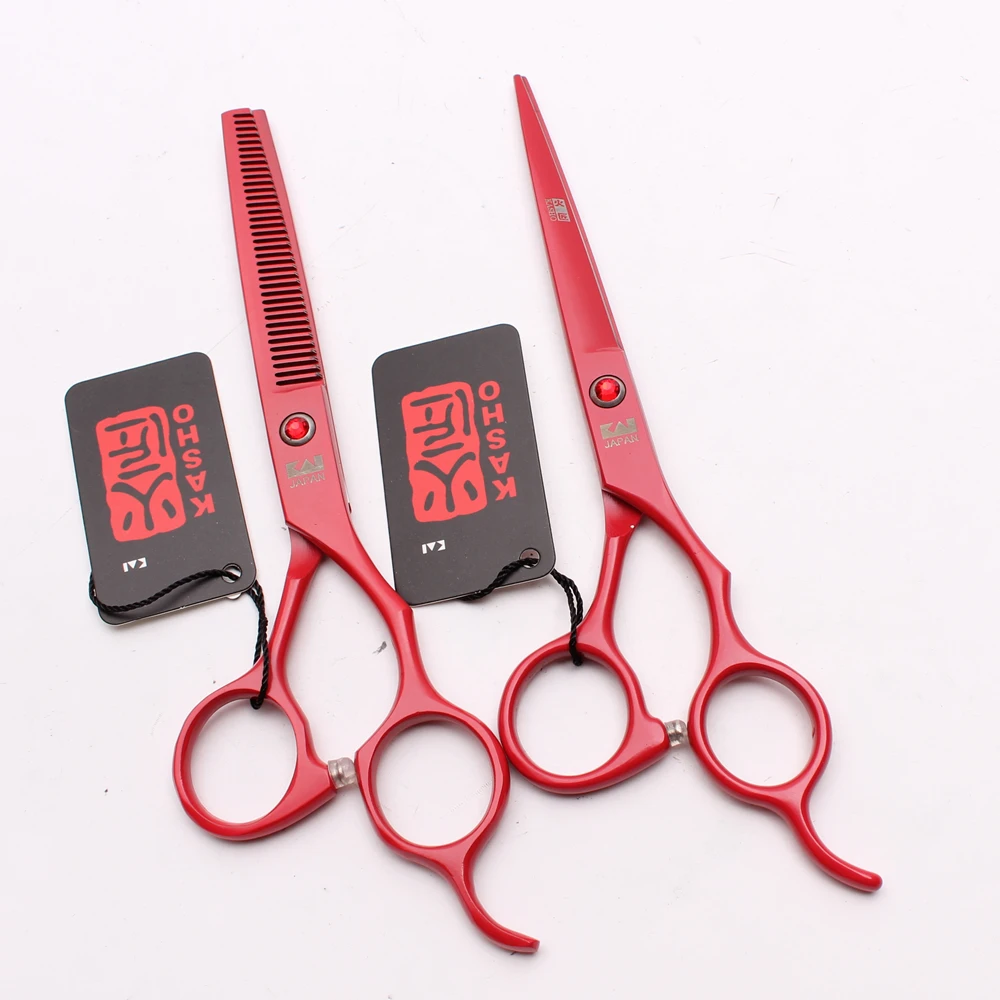 6,5 "18,5 см Япония Kasho 440C Красного Цвета Профессиональные ножницы парикмахерские ножницы истончение H1007