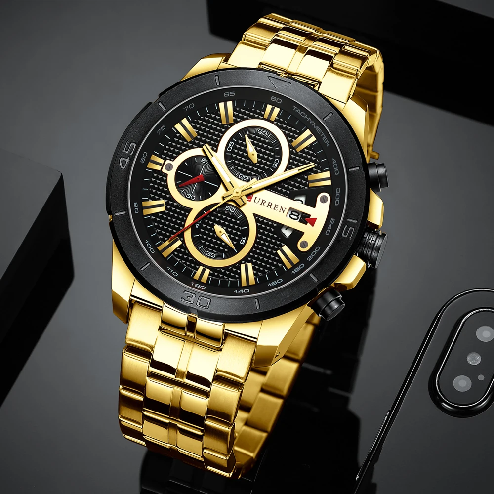 Curren Business Men Watch Luxury Brand Stainless Steel Wrist Watch Chronograph Army Military Quartz-5