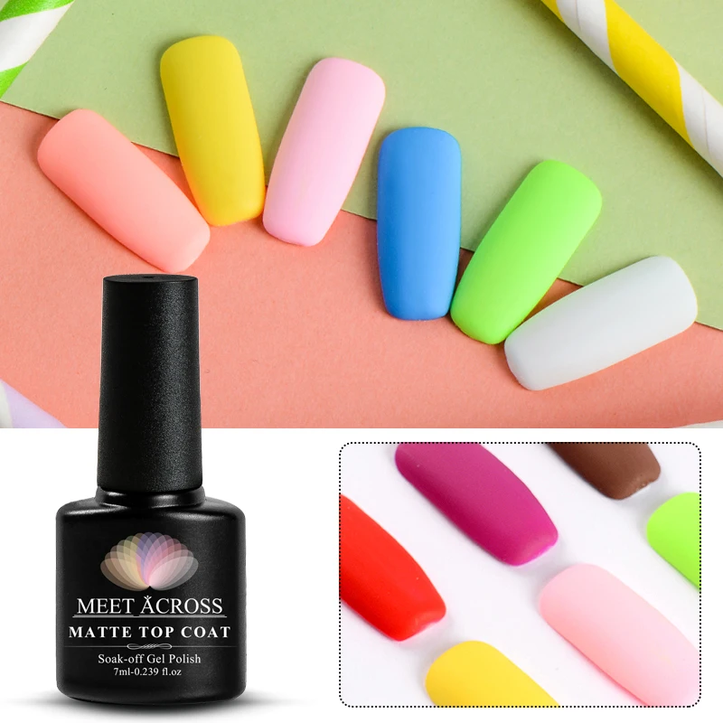 

MEET ACROSS 7ml Frosted Surface Matt Top Coat Gel Shiny UV LED Soak Off Gel Polish Top Base Coat Matte Long Lasting Gel Varnish
