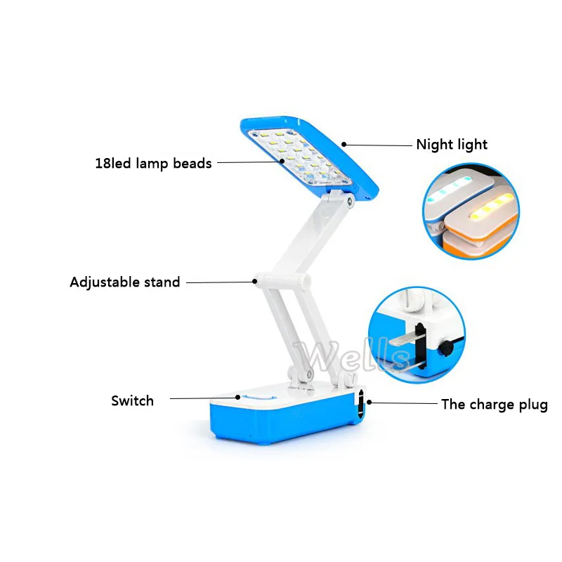  Mini Reading folded table Lamps 700mAh reading light battery Folding Rechargeable 18 LED Dimmable b