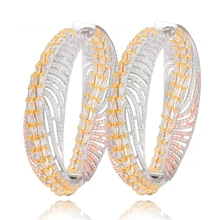 SisCathy Charm Luxury Big Hoop Earrings For Women Three Tone Cubic Zirconia Pave Copper Women Earrings 2019 New Fashion Jewelry beautiful hoop oval earrings pave grey pearl and aaa cubic zirconia crystal high quality fashion jewelry for women