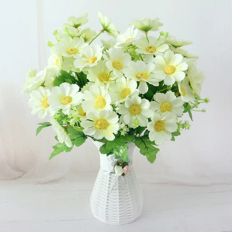 quality  plastic vase + silk flowers artificial flower set home flowers decoration artificial wedding decor Free Shipping (34)