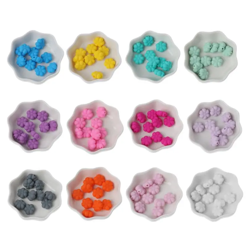 

10 PCS Multi-Colors 15 MM Double-faced Flower Silicone Beads Teething Beads For DIY Necklace BPA Free
