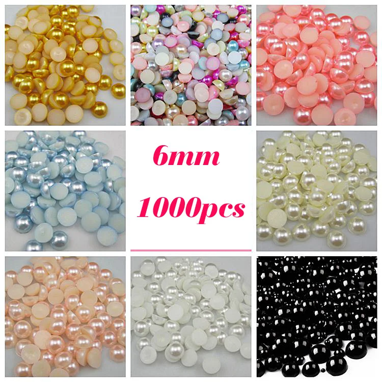 Size 6mm Multi Half Round Pearl Bead Flat Back beads Scrapbook for