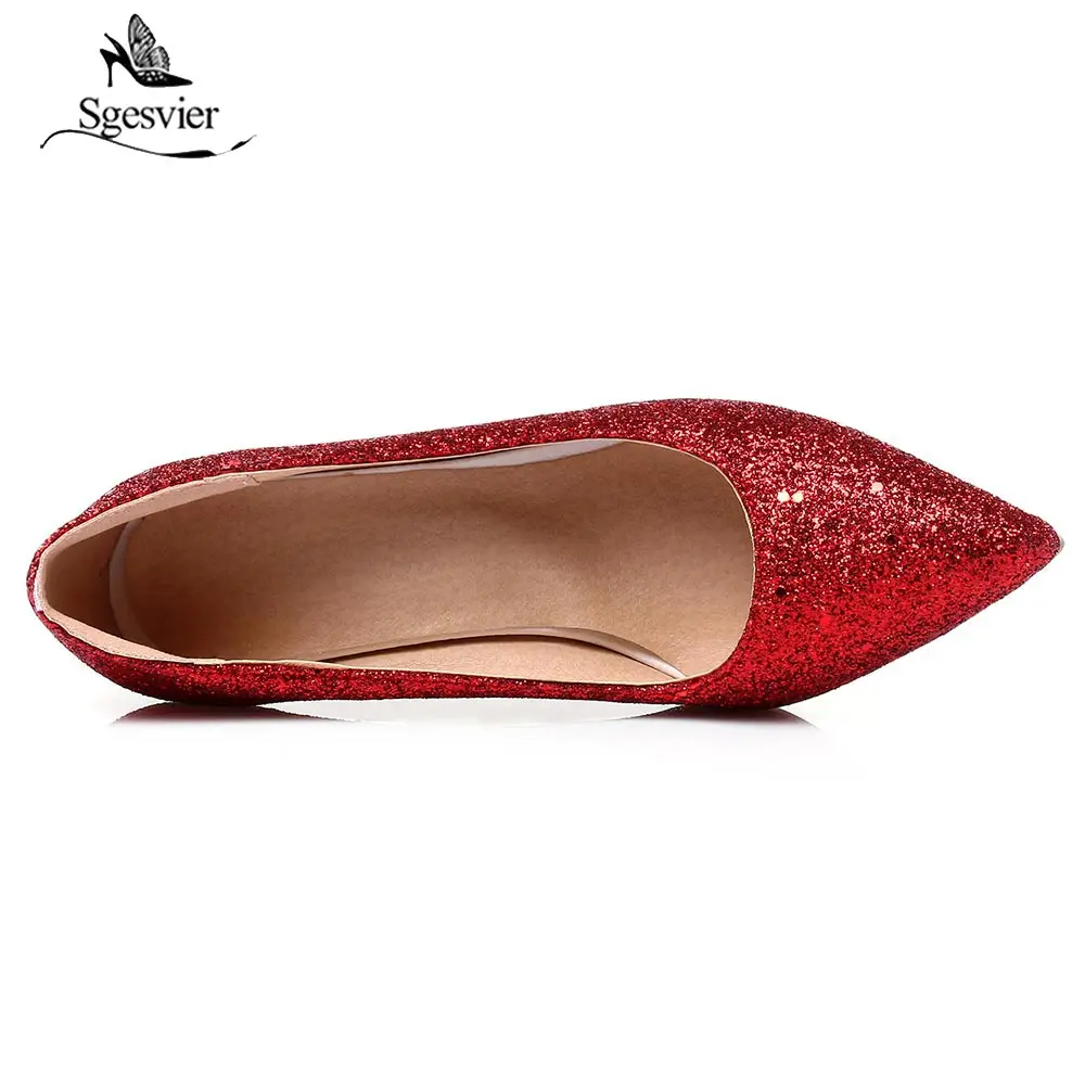 SGESVIER 2018 New Spring Fashion High Heels Women Pumps Thin Heel Classic Shining Sexy Prom Wedding Shoes Big Size 30-47 OX214