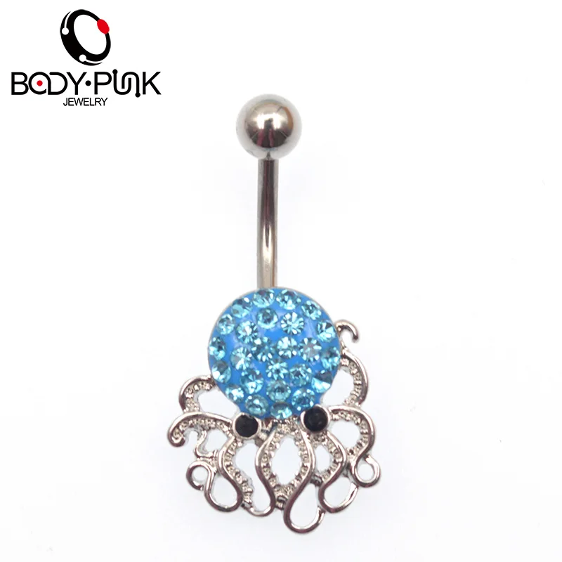 BODY PUNK Navel Ring High Quality Stainless Steel Piercing Belly Button Rings Blue Crystal BODY PUNK Navel Ring High Quality Stainless Steel Piercing Belly Button Rings Blue Crystal