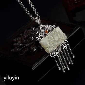 

KJJEAXCMY Fine jewelry S990, hollowed out, clover flowers, riches and fringes, pure silver Thai silver sweater chain pendant