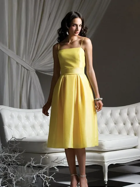 yellow tea length bridesmaid dresses