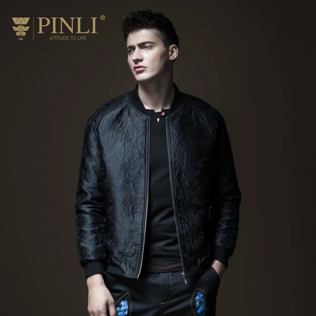 Jaqueta Masculino Pinli Pin Lai новая стильная мужская бейсбольная куртка, жаккардовая куртка Chao B183104380 - Цвет: Black