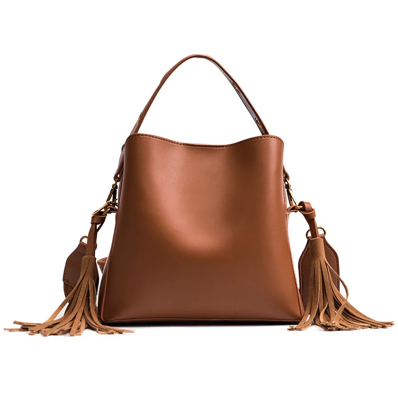 Janespri Women Tassel Handbag Tote High Quality Women Shoulder Bag Luxury Brand Soft Leather Bucket Bag Fashion Women's Handbag (14)