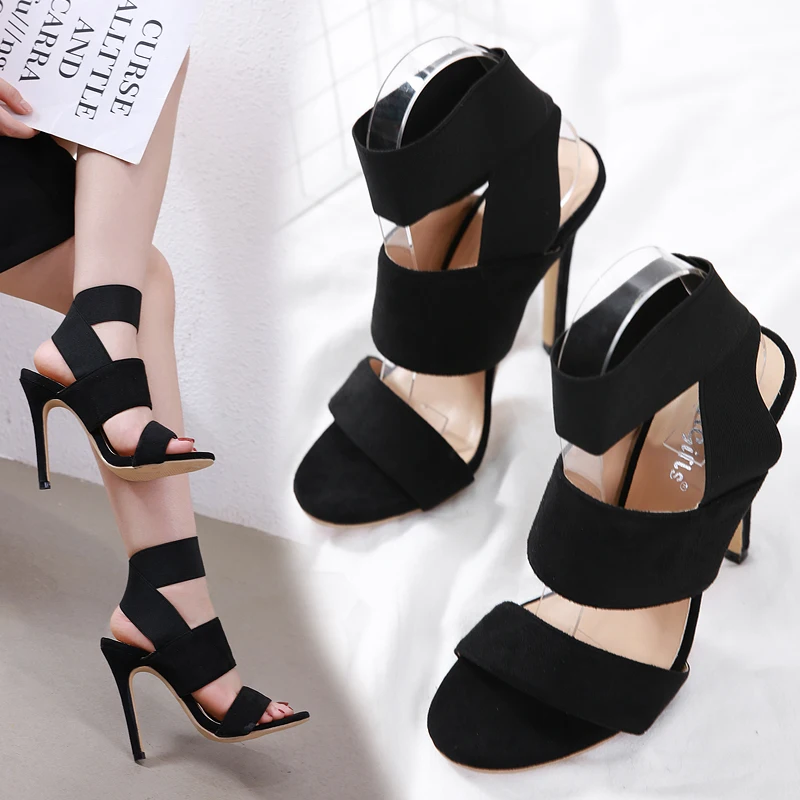 

Liren 2019 Summer Fashion Lady Gladiator Sandals Cross-tied Elastic Band Ankle Strap Open Toe High Thin Heels Women Sexy Shoes