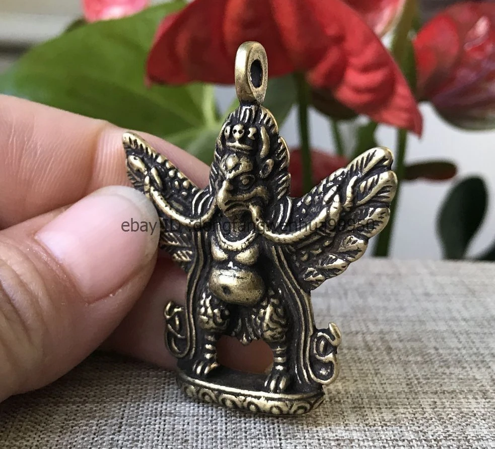 Китайский буддийский из бронзы латунь Garuda Dhwaja птица амулет Статуэтка