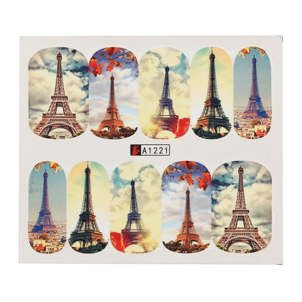 ELECOOL 12 Pc DIY Eiffel Tower Watermark Decals Water Transfer DIY Nail