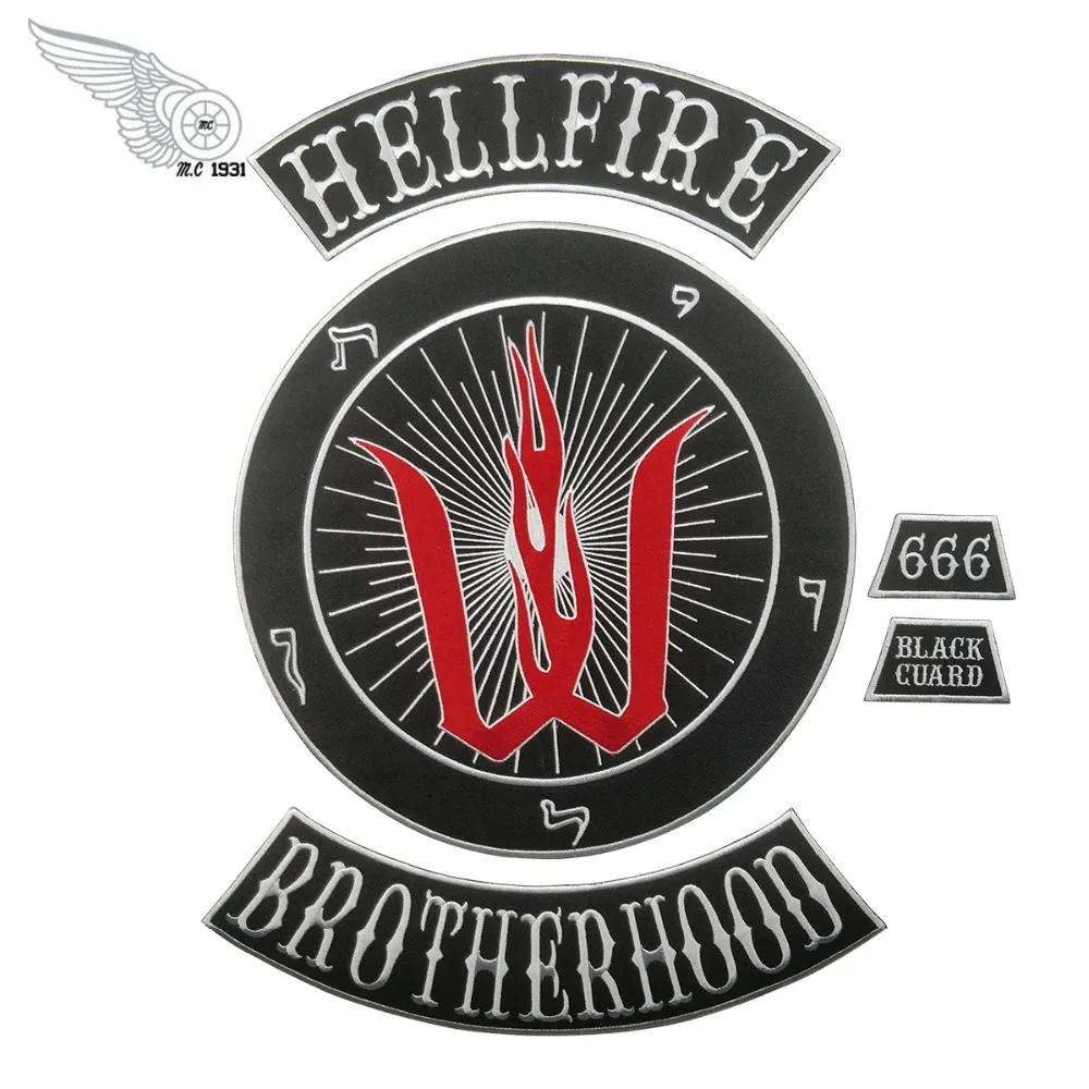 Hells fires brotherhood motorcycle patch for jacket full back embroidery custom clothing application free shipping (1)