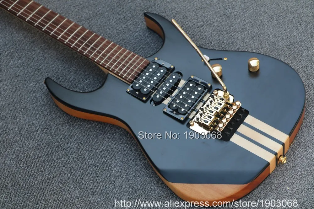Высокое качество 6 струн гитара ebony Top thru neck double tremolo электрическая с floyd rose