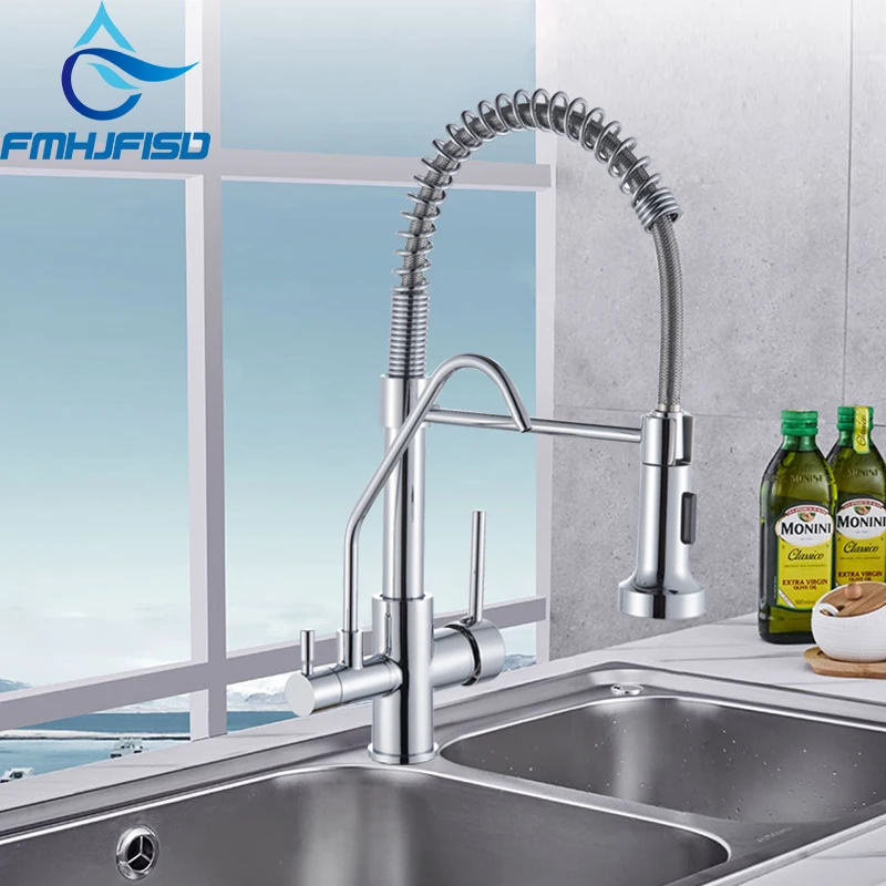 

FMHJFISD Kitchen Faucet Chrome Dual Spout Drinking Water Brass Purifier Vessel Sink Mixer Tap Hot and Cold Water Torneira