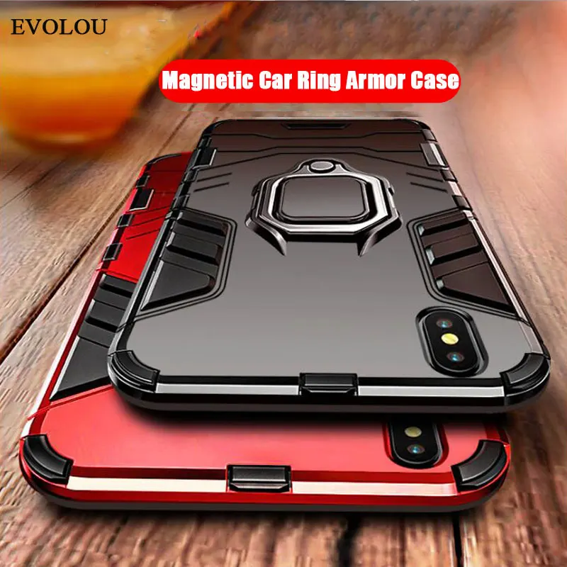 

2 in 1 Hybrid Armor Phone Case for Samsung A50 A30 A7 A8 A9 2018 Magnetic Ring Holder Stand Cover For Samsung S10 Plus S9 S8 J6