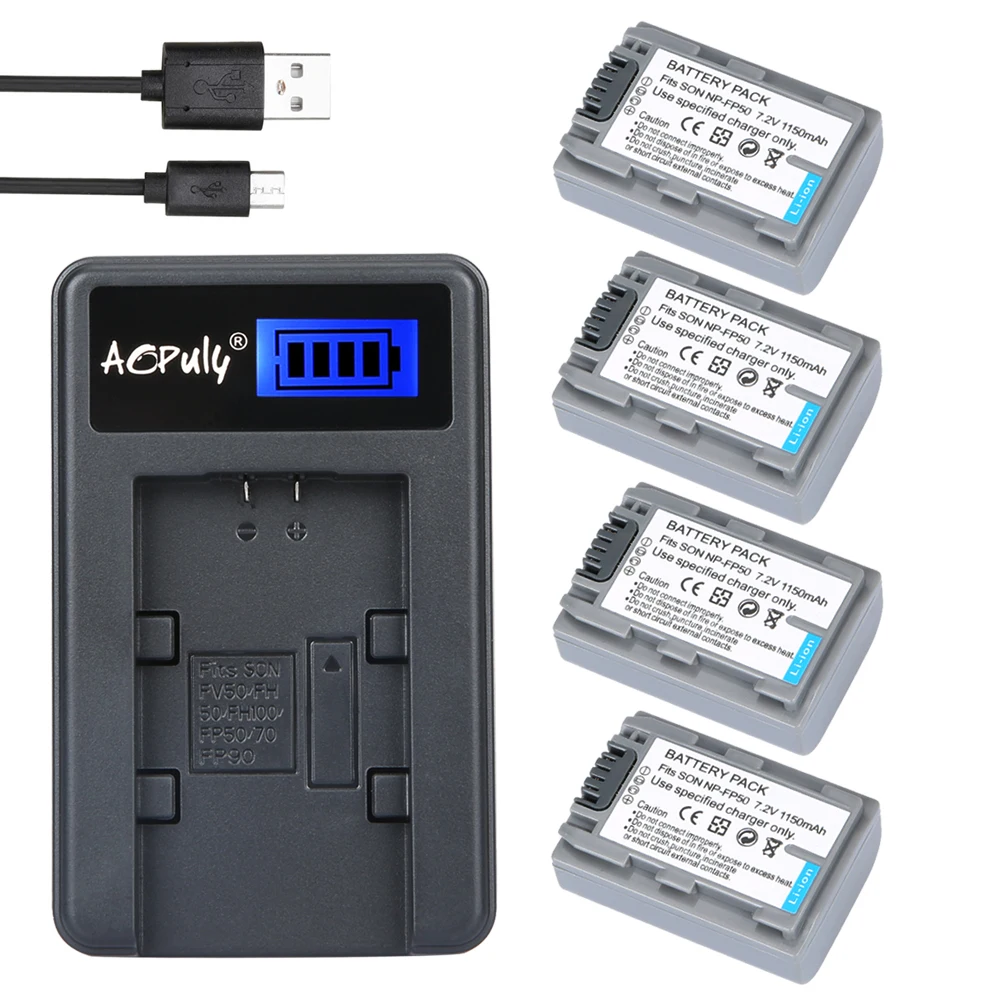 4 шт. батареи FP50 NP-FP50 FP51 батарея + LCD USB зарядное устройство для SONY DCR-DVD105 DVD405 DVD605 DCR-HC21