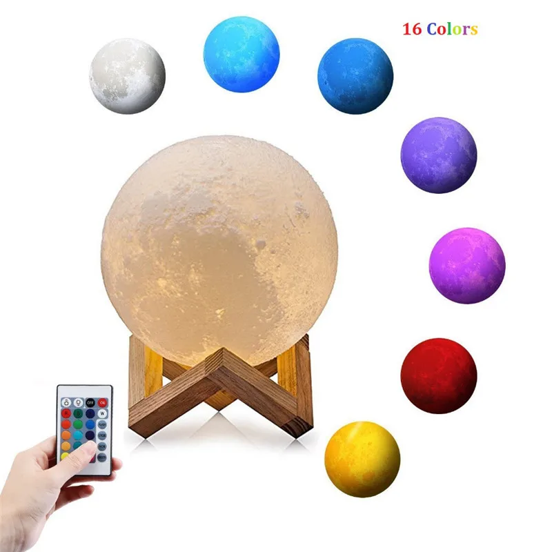 ZjRight IR Remote 16Color 3D Print Decorative Moon Lamp Rechargeable Night Light Touch Switch light birthday Gift Bedroom Night 3d moonlight fashion led decorative lamp night light romantic birthday present moon night light
