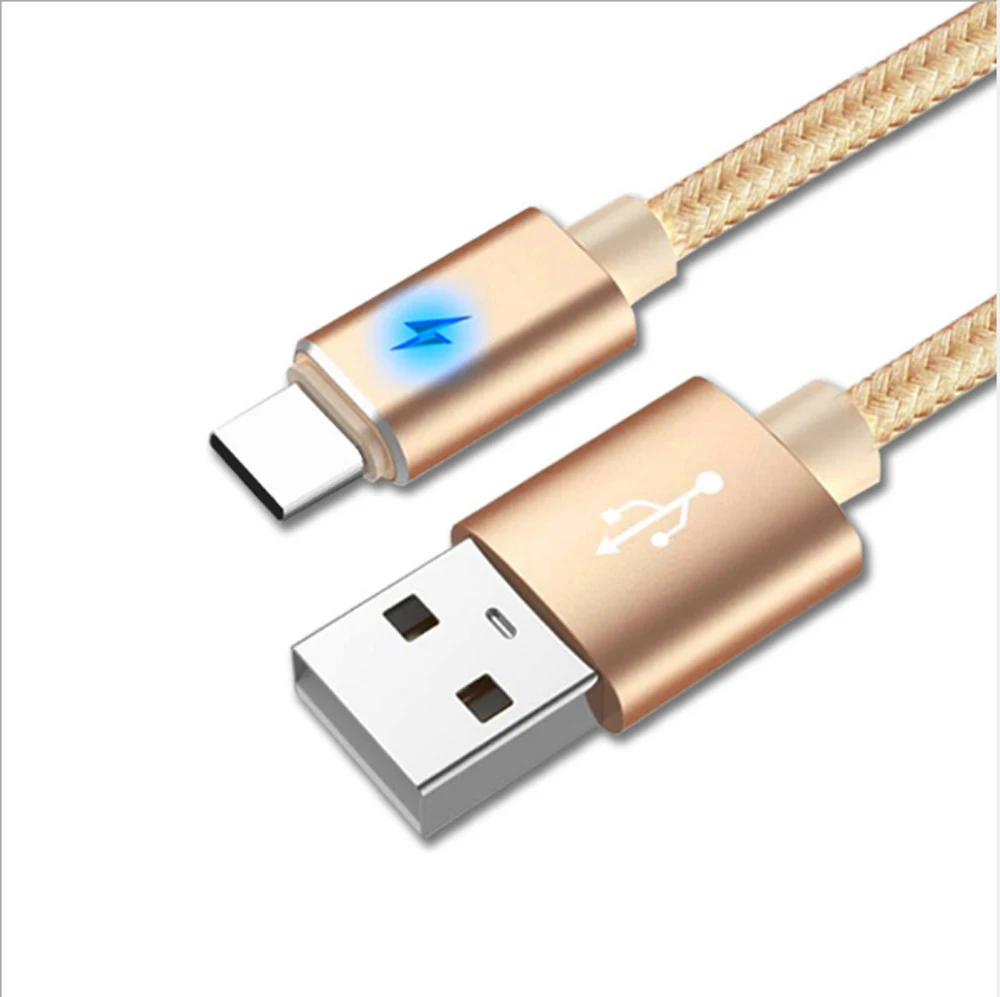 

100pcs Nylon weave LED Indicator Light Type-C Fast Charging & Date Sync Cable for Xiaomi / Huawei phone tablet 2A 1M 3 M