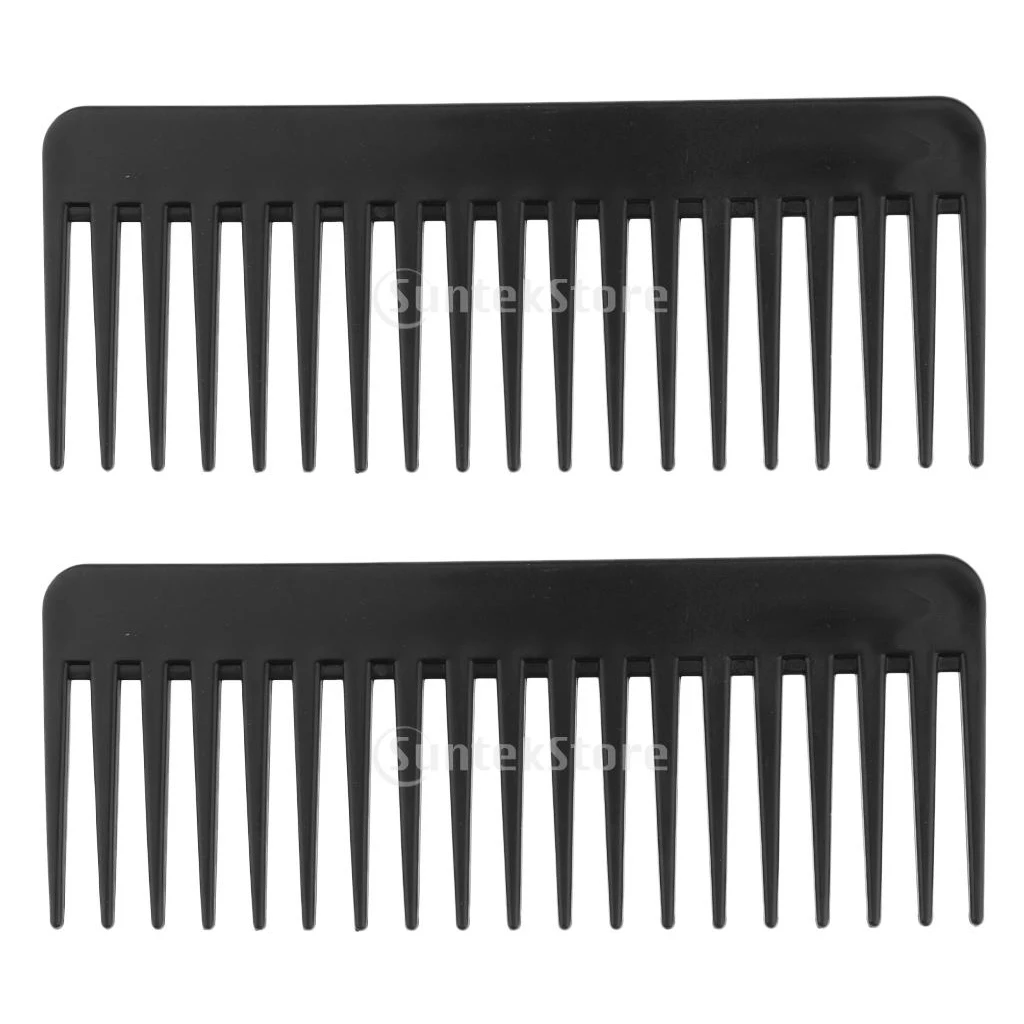 2pcs Black Large Tooth Detangling Comb, Wide Teeth Hair Combs for Salon Barber Shampoo Detangler for Thick Long Curly Wavy Hair 
