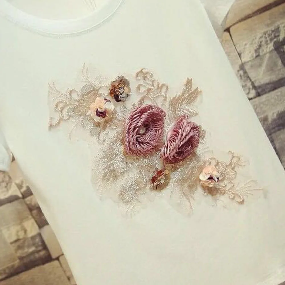

DIY Decorative Rhinestone Applique Bridal Gown Women Clothing Sewing Supplies Craft Lace Rose Floral Elegant Embroidery Patch