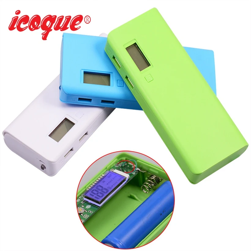 (Без батареи) Портативное зарядное устройство 20000 мА/ч коробка USB 2 порта 5x18650