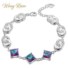 Wong Rain 925 пробы Серебряный мистический Радужный топаз драгоценный камень браслет Шарм браслет манжета ювелирные изделия для женщин Подарки Оптом