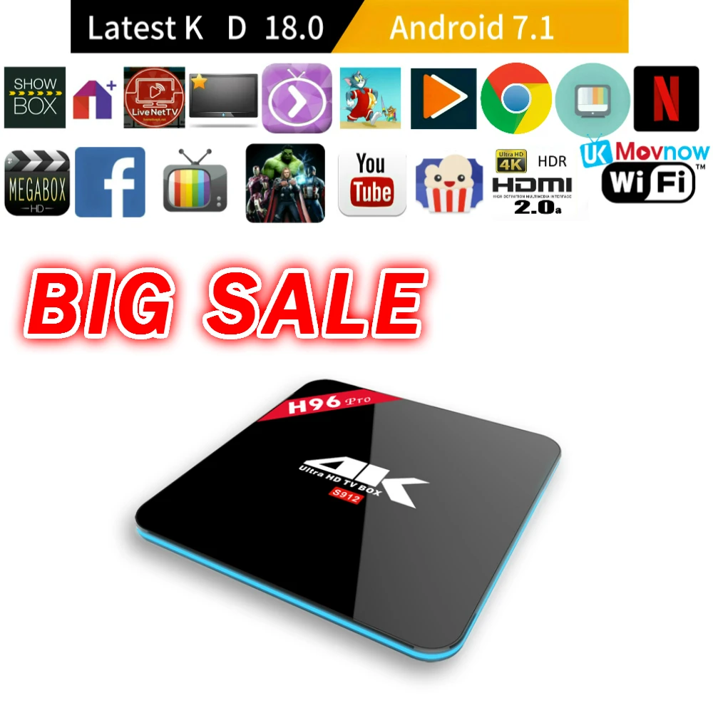 

H96 PRO Android TV BOX Android 7.1 2G/16G 3G/16G Amlogic S912 Octa Core 2.4G/5.8G WiFi H.265 4K HDMI Smart TV Box Media player