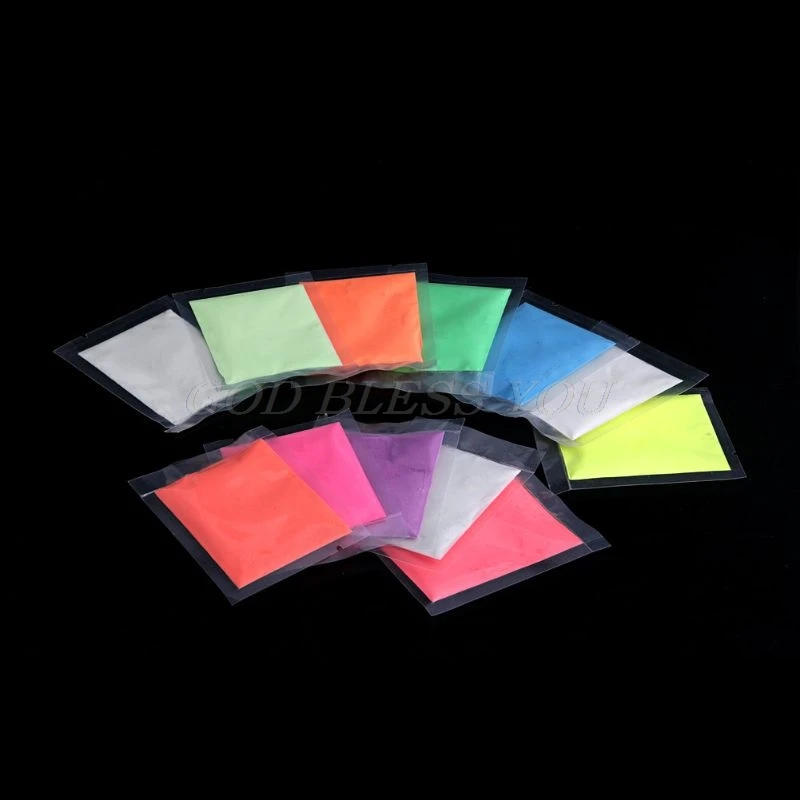 12 Colors Fashion Super Bright Glow in the Dark Powder Glow Luminous Pigment Fluorescent Powder Brightly Colored Powder 10g/bag