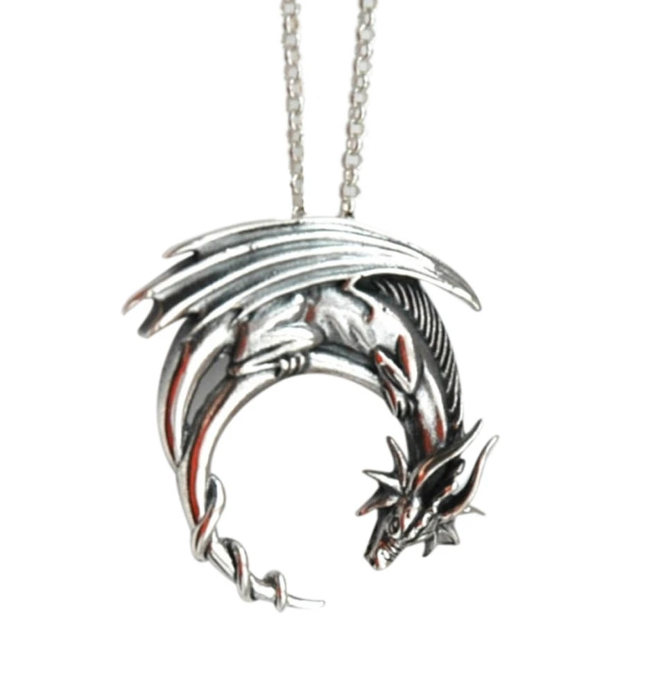 

2018 Winged Dragon On Moon Pendant Medieval Symbolic Necklace Dragon Jewelry Charmed Free Ship Alloy Dragon Necklace