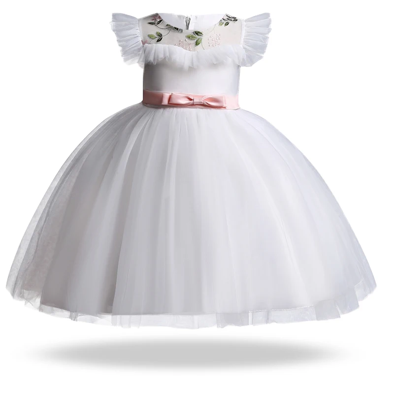 

2019 Flower Baby Girls Summer Dress Kids Dresses For Girls White Toddler Gown Princess Dress Party Wedding Dress 3 4 10 12 Year
