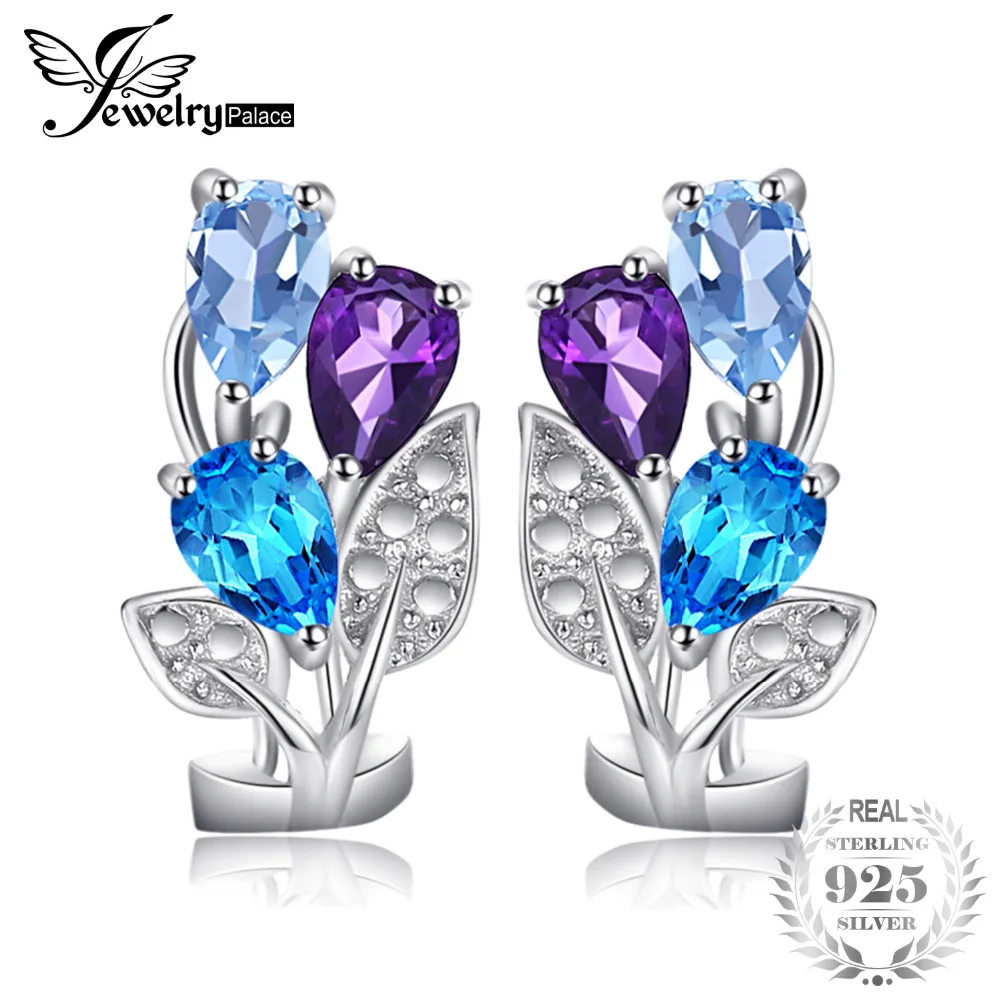 

JewelryPalace Multicolor 2.5ct Genuine Amethyst Blue Topaz Clip On Earrings 925 Sterling Silver Earrings Nice Gift for Women
