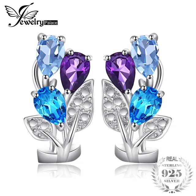 Jewelrypalace Multicolor 2 5ct Genuine Amethyst Blue Topaz Clip On Jewelrypalace Multicolor 2 5ct Genuine Amethyst Blue Topaz Clip On Earrings 925 Sterling Silver Nice
