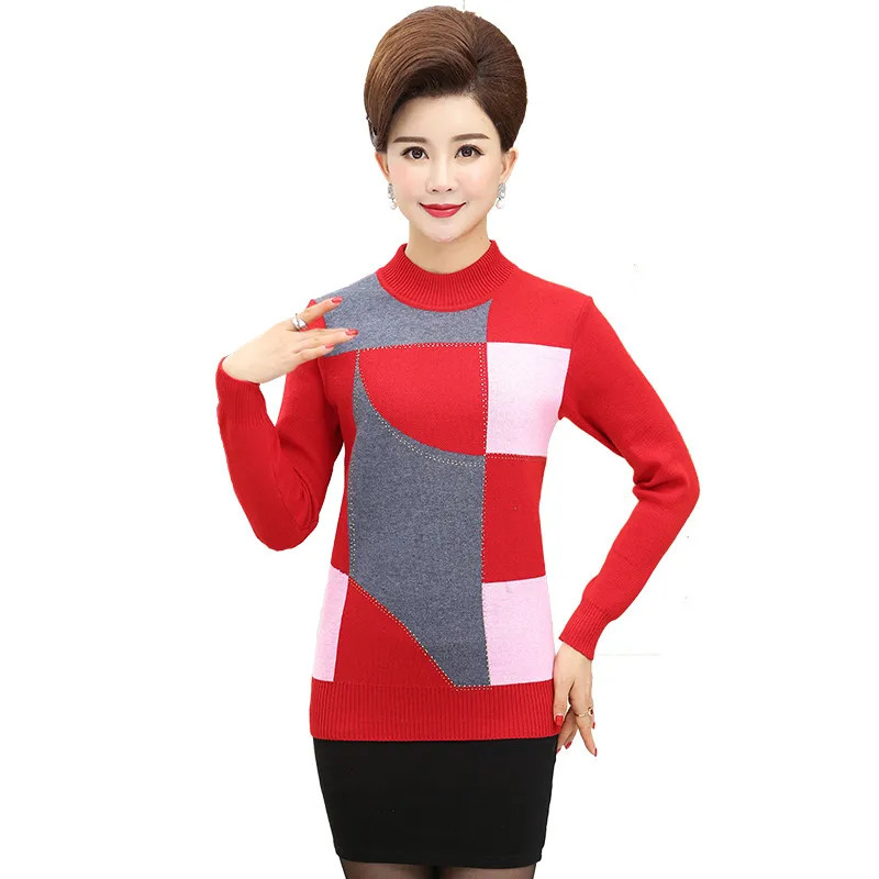 2018 Autumn Sweater Middle-aged Women Pullover Plus Size Half Turtleneck Loose Sweater Winter Female Casual Mother Dress W48